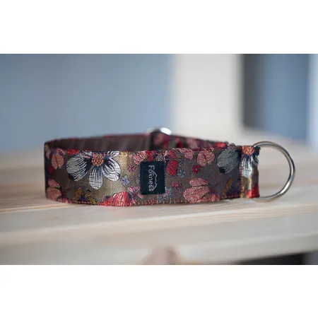 Obroża ozdobna półzaciskowa dla psa Cosmos Brown 5 cm - ekskluzywna, migocząca obroża żakardowa, lekka i komfortowa